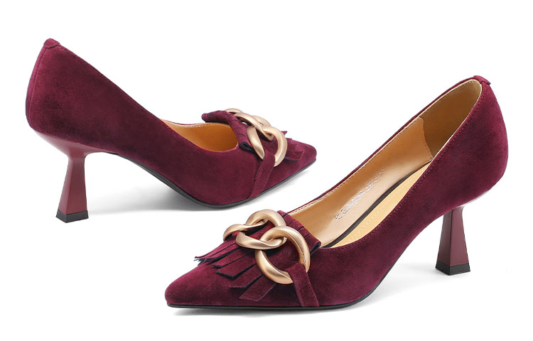 Purchase (W) Luiza Barcelos Hak Tinggi Suede Jumbai Gesper Metal 'Burgundy' X900908
