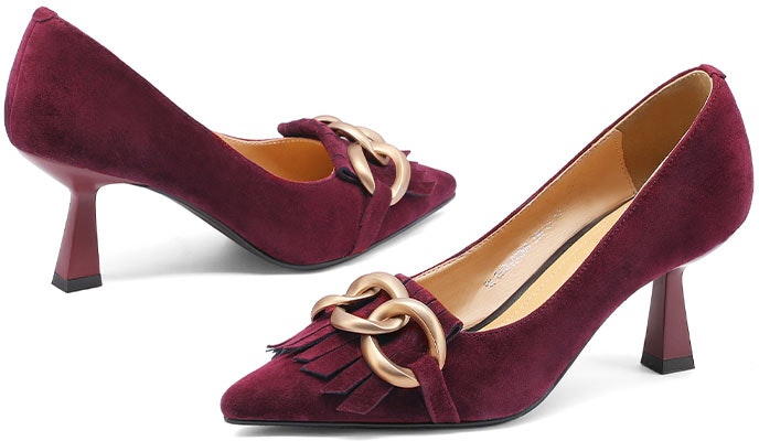 (W) Luiza Barcelos Hak Tinggi Suede Jumbai Gesper Metal 'Burgundy' X900908 Purchase (W) Luiza Barcelos Hak Tinggi Suede Jumbai Gesper Metal 'Burgundy' X900908