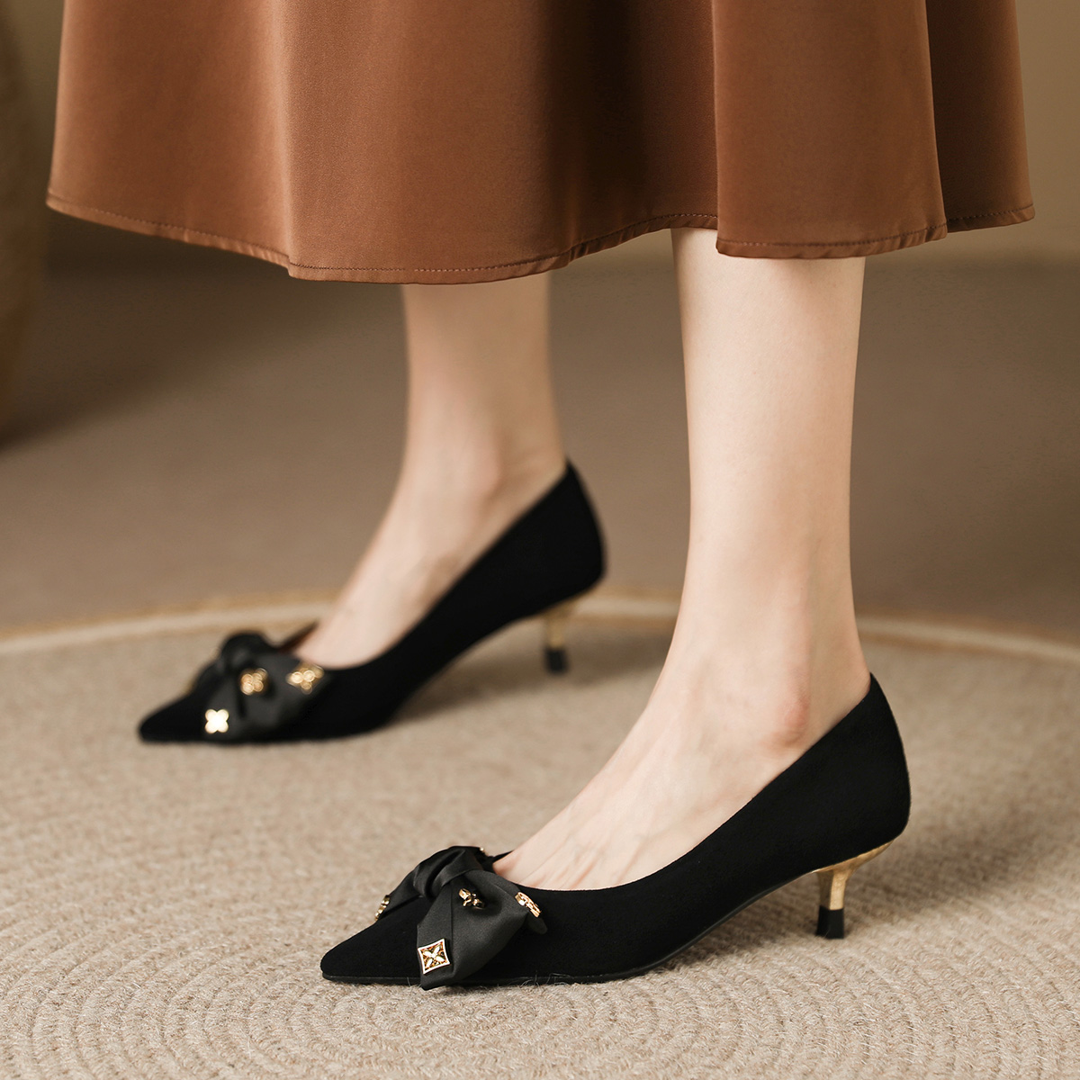 (W) Luiza Barcelos Suede Pointed Toe High Heels with Bow 'Suede Butterfly Knot' 圖 12