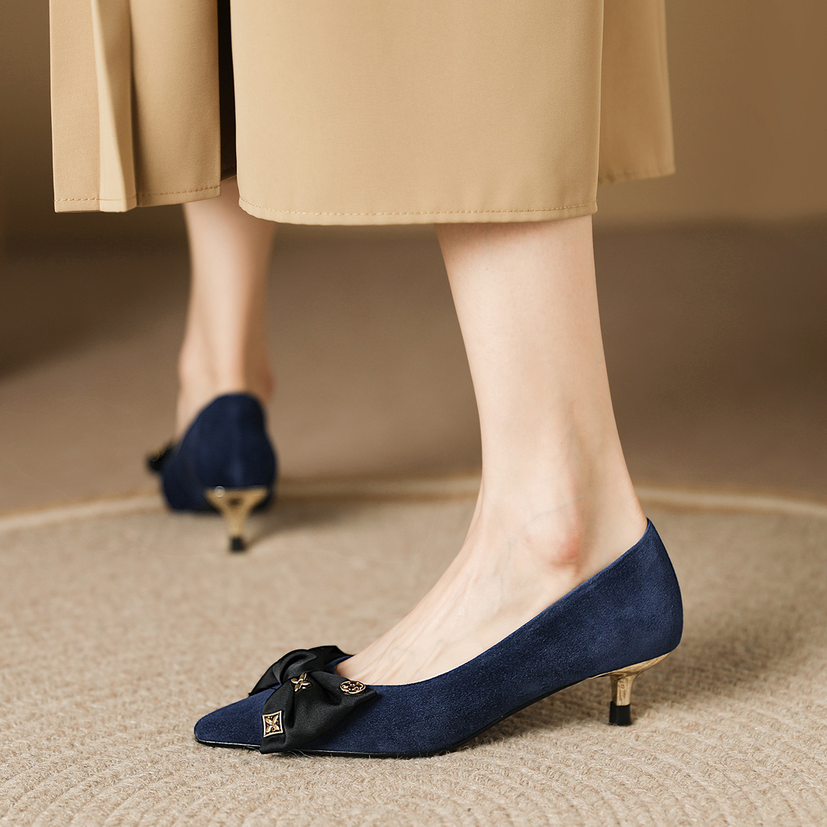 (W) Luiza Barcelos Suede Pointed Toe High Heels with Bow 'Suede Butterfly Knot' 圖 6