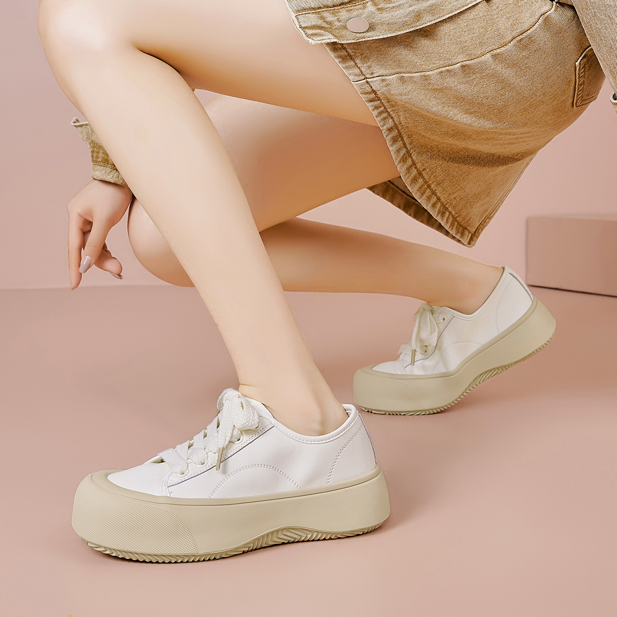 (W) Luiza Barcelos Synthetic Leather Low Top 'Beige Chunky Cute' 圖 6