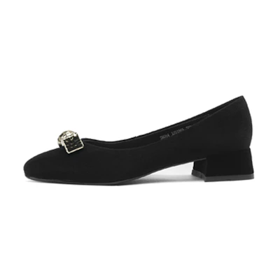 (W) Luiza Barcelos Velvet Square Toe Casual Flat 'Black Sheepskin'