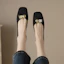 Lookbook (Women) Luiza Barcelos Velvet Square Toe Casual Flat 'Black Sheepskin' X901969
