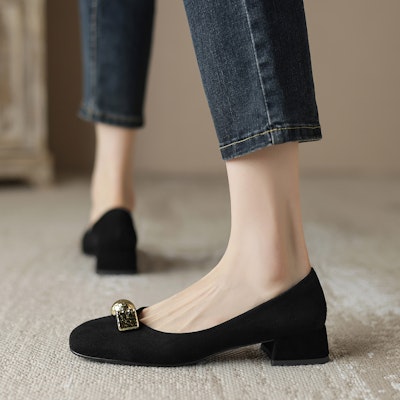 (Women) Luiza Barcelos Velvet Square Toe Casual Flat 'Black Sheepskin' X901969 Shop (Women) Luiza Barcelos Velvet Square Toe Casual Flat 'Black Sheepskin' X901969