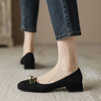 (Women) Luiza Barcelos Velvet Square Toe Casual Flat 'Black Sheepskin' X901969 Shop (Women) Luiza Barcelos Velvet Square Toe Casual Flat 'Black Sheepskin' X901969