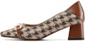 (W) Luiza Barcelos Tumit Tebal Coklat dengan Gesper Logam & Houndstooth Vintage X901922