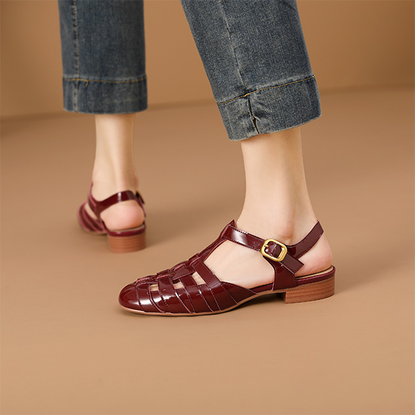 Order (Women) Luiza Barcelos Woven Cut-Out Buckle Flats 'Burgundy' XWP1SK0180