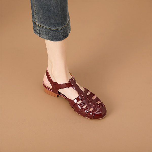 Lookbook (Women) Luiza Barcelos Woven Cut-Out Buckle Flats 'Burgundy' XWP1SK0180