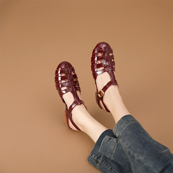 Shop (Women) Luiza Barcelos Woven Cut-Out Buckle Flats 'Burgundy' XWP1SK0180