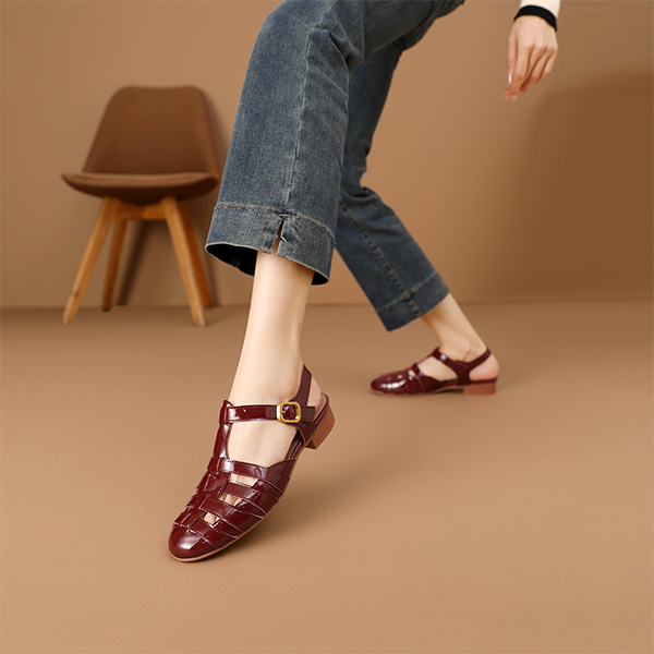 Purchase (Women) Luiza Barcelos Woven Cut-Out Buckle Flats 'Burgundy' XWP1SK0180