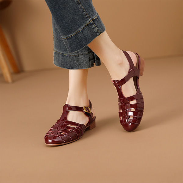 Details for (Women) Luiza Barcelos Woven Cut-Out Buckle Flats 'Burgundy' XWP1SK0180