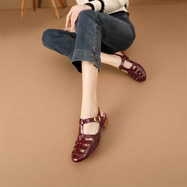 Sizing (Women) Luiza Barcelos Woven Cut-Out Buckle Flats 'Burgundy' XWP1SK0180