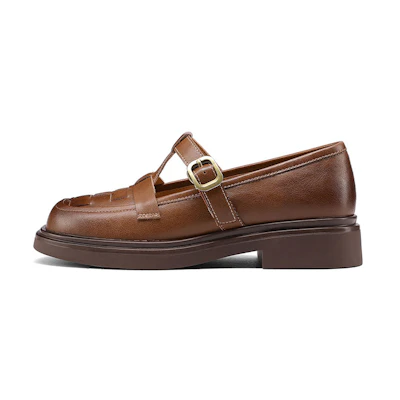 (W) Luiza Barcelos Woven Round Toe Buckle Chunky Heel 'Brown Casual'