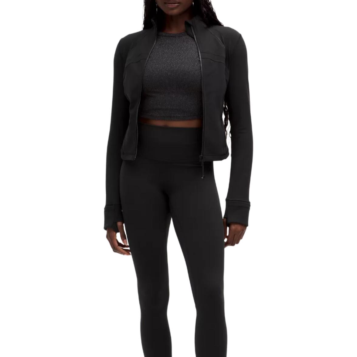 Shop (Women) Lululemon  Black Slim Fit Long Sleeve Zip-Up Jacket LW3IBLS