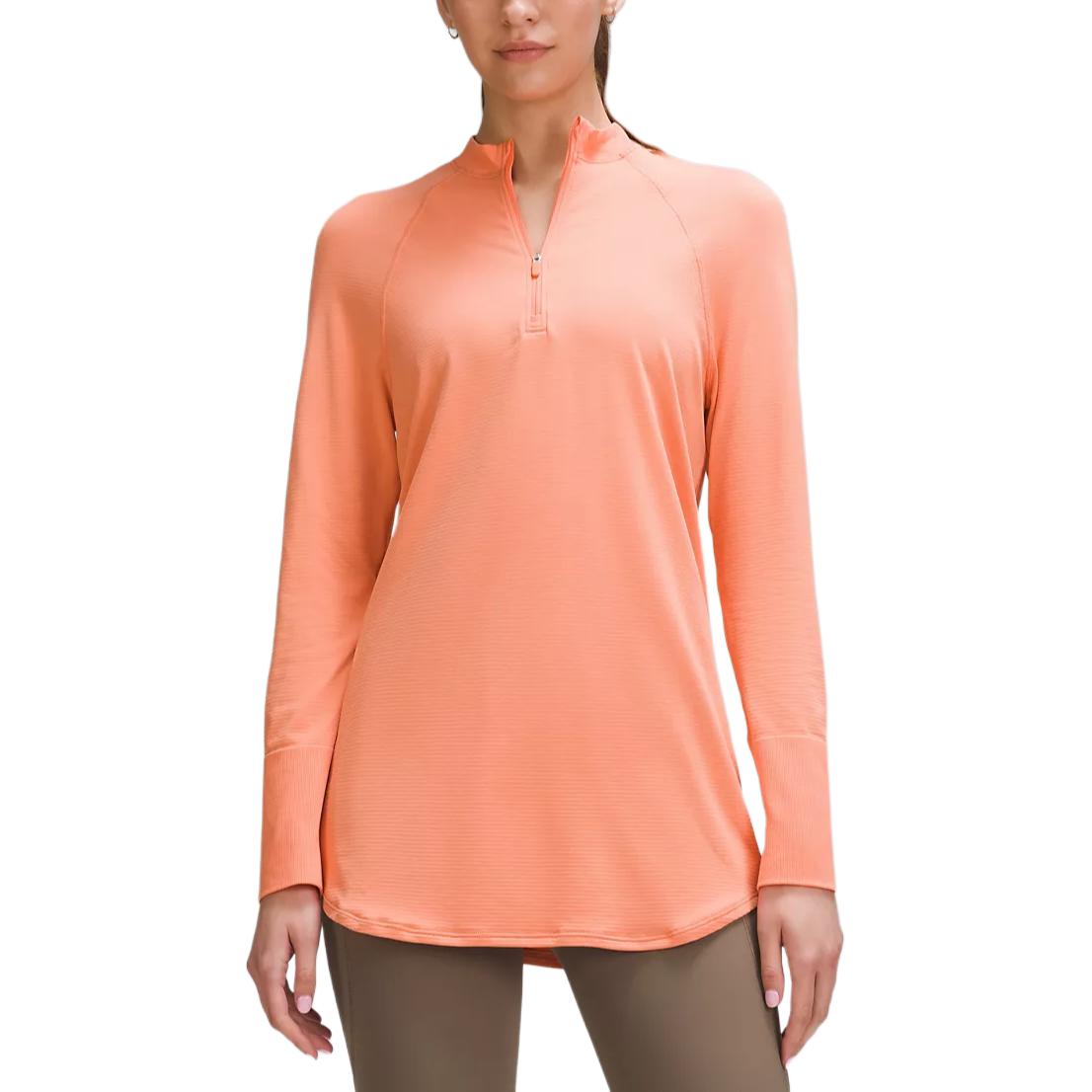 (Women) Lululemon  Coral Yellow Half-Zip Loose Fit Pullover Long-Sleeve Tee LW3GXKS