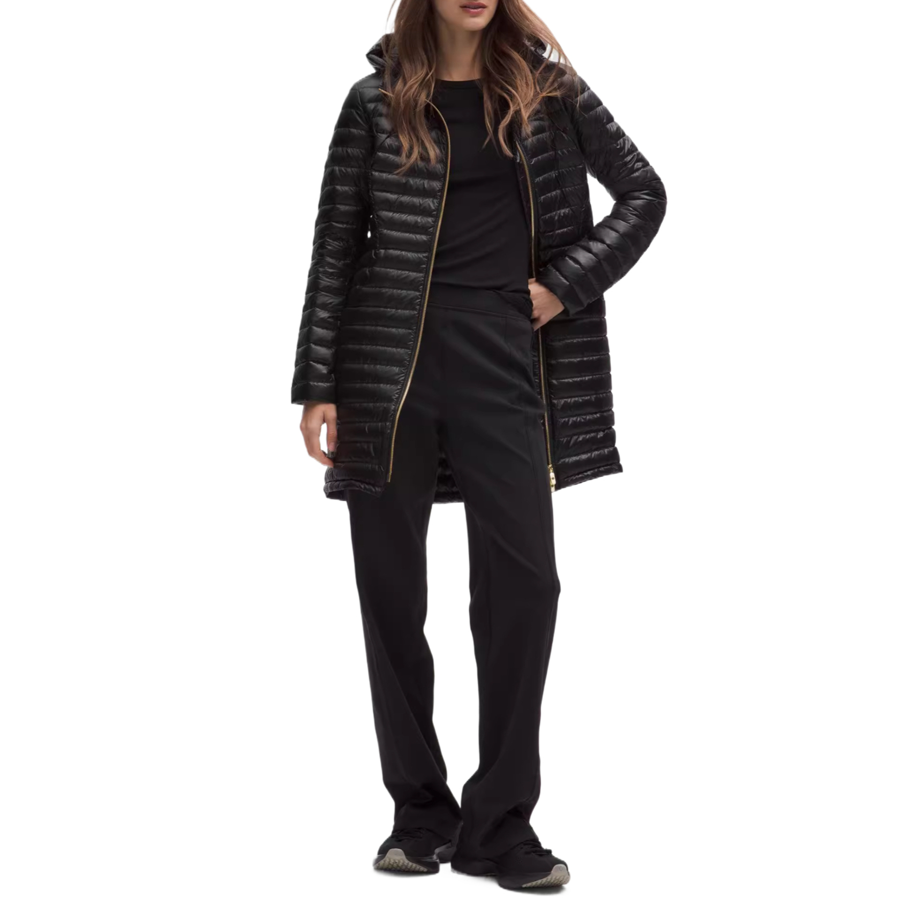 (Women) Lululemon  Slim Fit Down Jacket Black Long Sleeve Stylish Comfort LW4CLFS