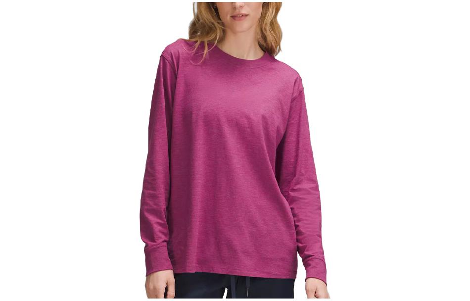 (Women) Lululemon All Yours Cotton Long-Sleeve Shirt Magenta Purple -  Loose Fit LW3GOAS