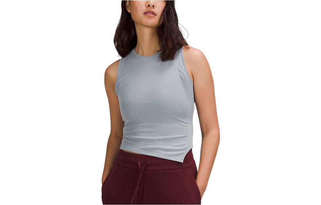 (Women) Lululemon Asymmetrical Hem Solid Color Crew Neck Tank Top. LW1EEJS