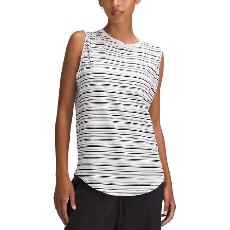 (Women) Lululemon Brunswick Striped Soft Breathable Tank Top White/Black LW1CAMS
