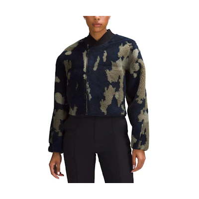 (Women) Lululemon Fleece Bomber Jacket Irregular Print V-Neck Zip Jacket LW4CD1S