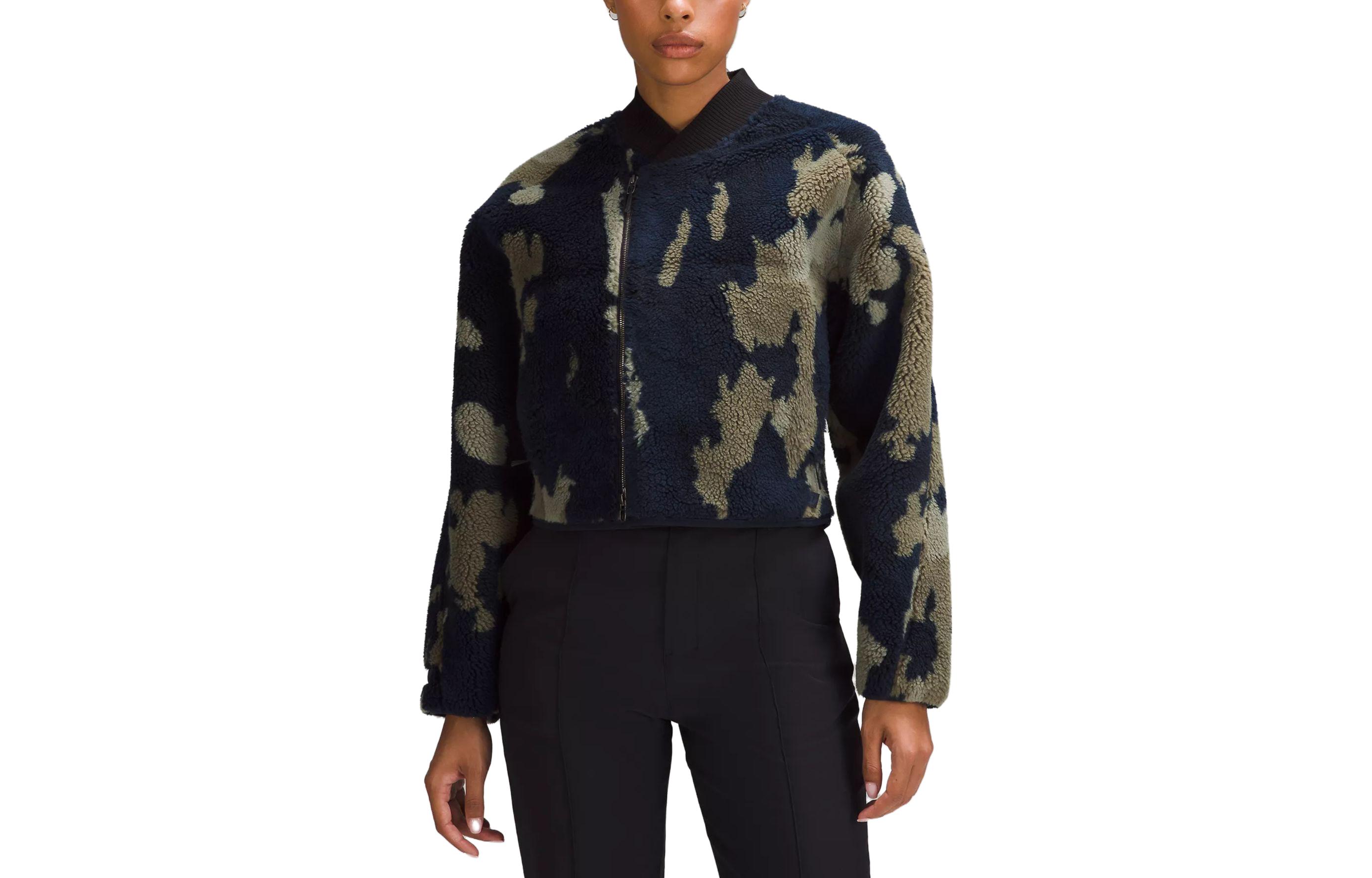 Order (W) Chaqueta Bomber de Felpa Lululemon Estampado Irregular con Cremallera y Cuello en V LW4CD1S