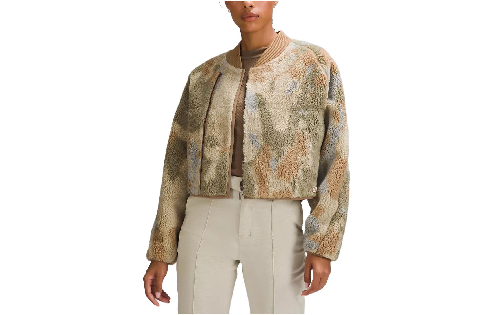 Purchase (W) Chaqueta Bomber de Felpa Lululemon Estampado Irregular con Cremallera y Cuello en V LW4CD1S