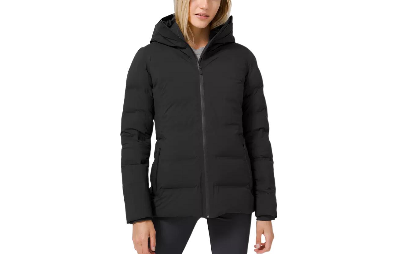 (Women) Lululemon Glyde Fabric Solid Hooded Zip Down Jacket for Women LW4BN6S