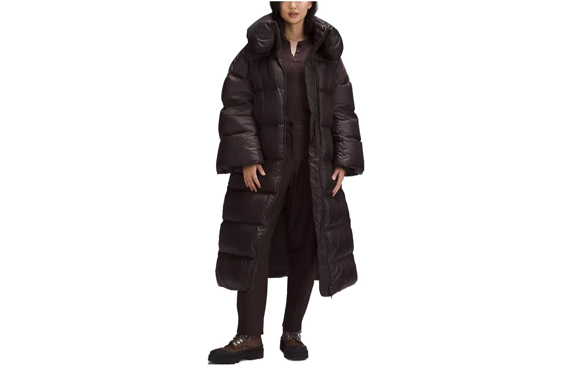 (Women) Lululemon Lightweight Long Puffer Jacket with Zip & Stand Collar LW4CCQS