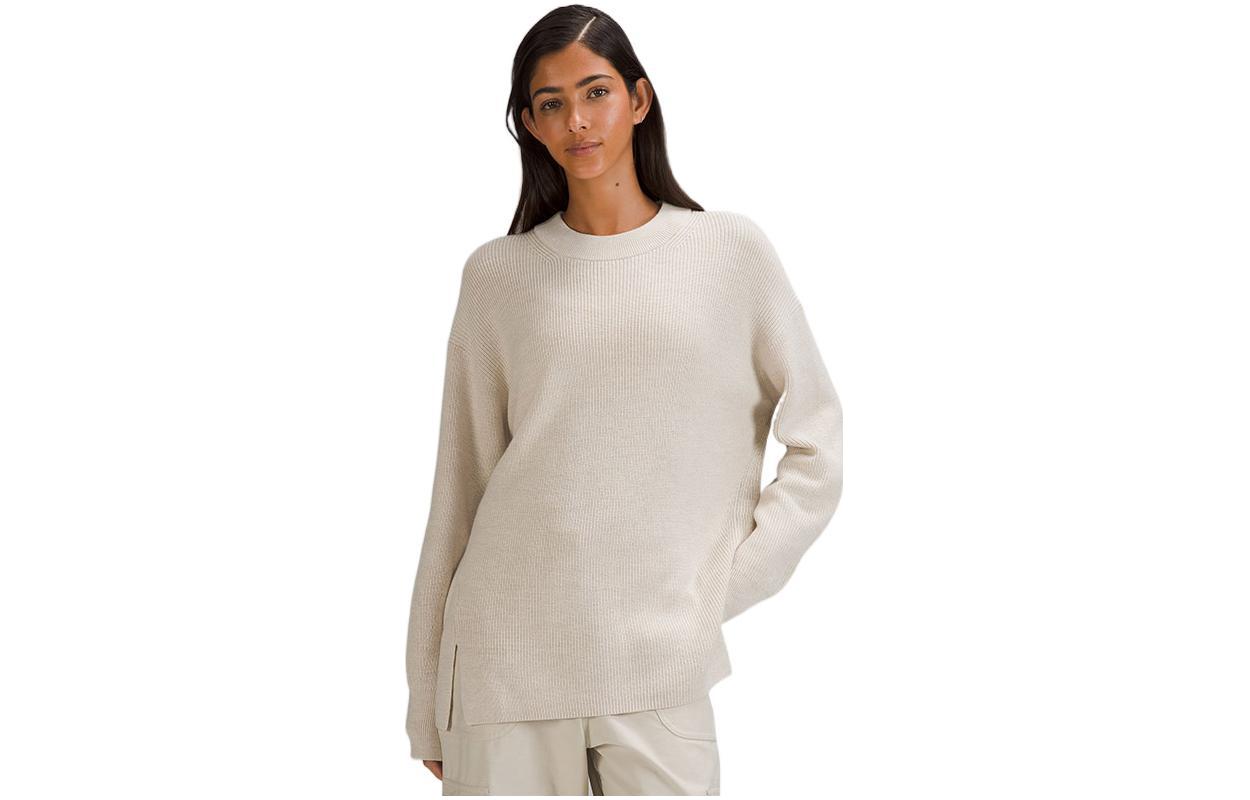 (Women) Lululemon Merino Wool-Blend Ribbed Crewneck Knit Sweater Women LW3GKAS