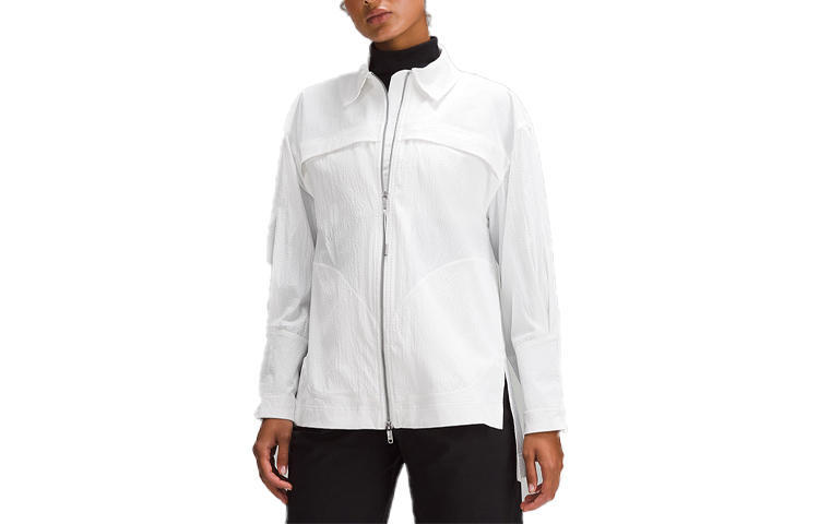 (Women) Lululemon Mixed Woven Zip-Front Long Sleeve Shirt White LW3GY5S