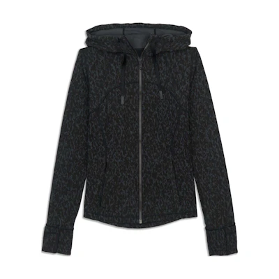(Women) Lululemon Nulu™ Fabric Animal Print Zip Hoodie Jacket - Black Grey Leopard LW4BX0S