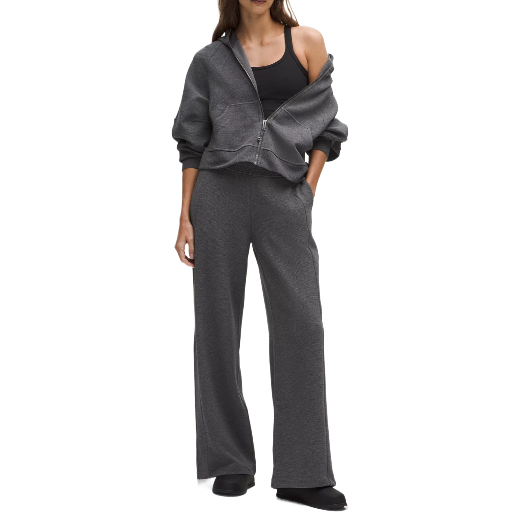 Sizing (W) Lululemon Scuba 华夫针织棉混纺休闲舒适运动裤。 LW5HFQS