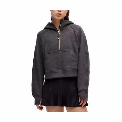 (Women) Lululemon Scuba Half-Zip Hoodie Plush Solid Color Casual Short Design. LW3EVFS