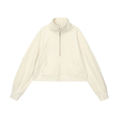 (Women) Lululemon Scuba Oversized Half-Zip Pullover Ivory/Gold Sweatshirt LW3GNOS