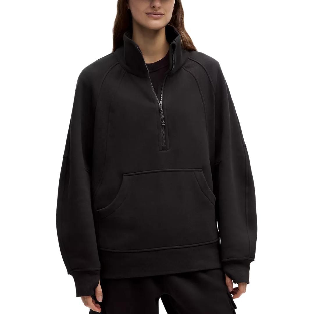 (Women) Lululemon Scuba SS25 Funnel-Neck Half Zip Loose Long Sleeve Sweatshirt Women Black LW3JAMS
