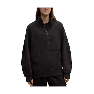 (Women) Lululemon Scuba SS25 Funnel-Neck Half Zip Loose Long Sleeve Sweatshirt Women Black LW3JAMS