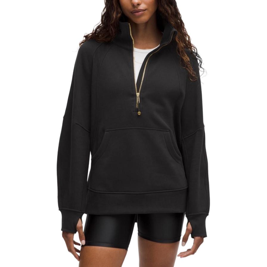 Sizing (W) Lululemon 女款Scuba SS25高領半拉鏈寬鬆長袖運動衫 黑色 LW3JAMS