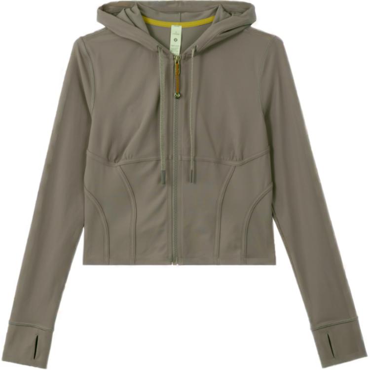 Order (W) Lululemon Jaket Hoodie Cropped Seamed Nulu Full-Zip Berpenutup Kepala LW3HOES