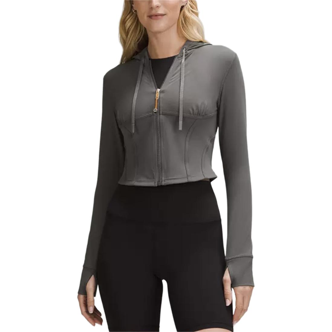 Details for (W) Lululemon Jaket Hoodie Cropped Seamed Nulu Full-Zip Berpenutup Kepala LW3HOES