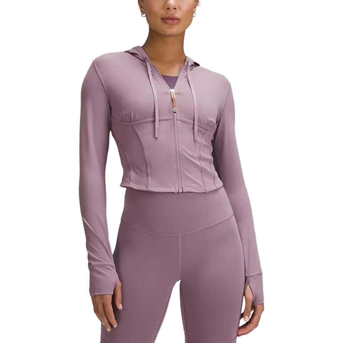 Sizing (W) Lululemon Jaket Hoodie Cropped Seamed Nulu Full-Zip Berpenutup Kepala LW3HOES