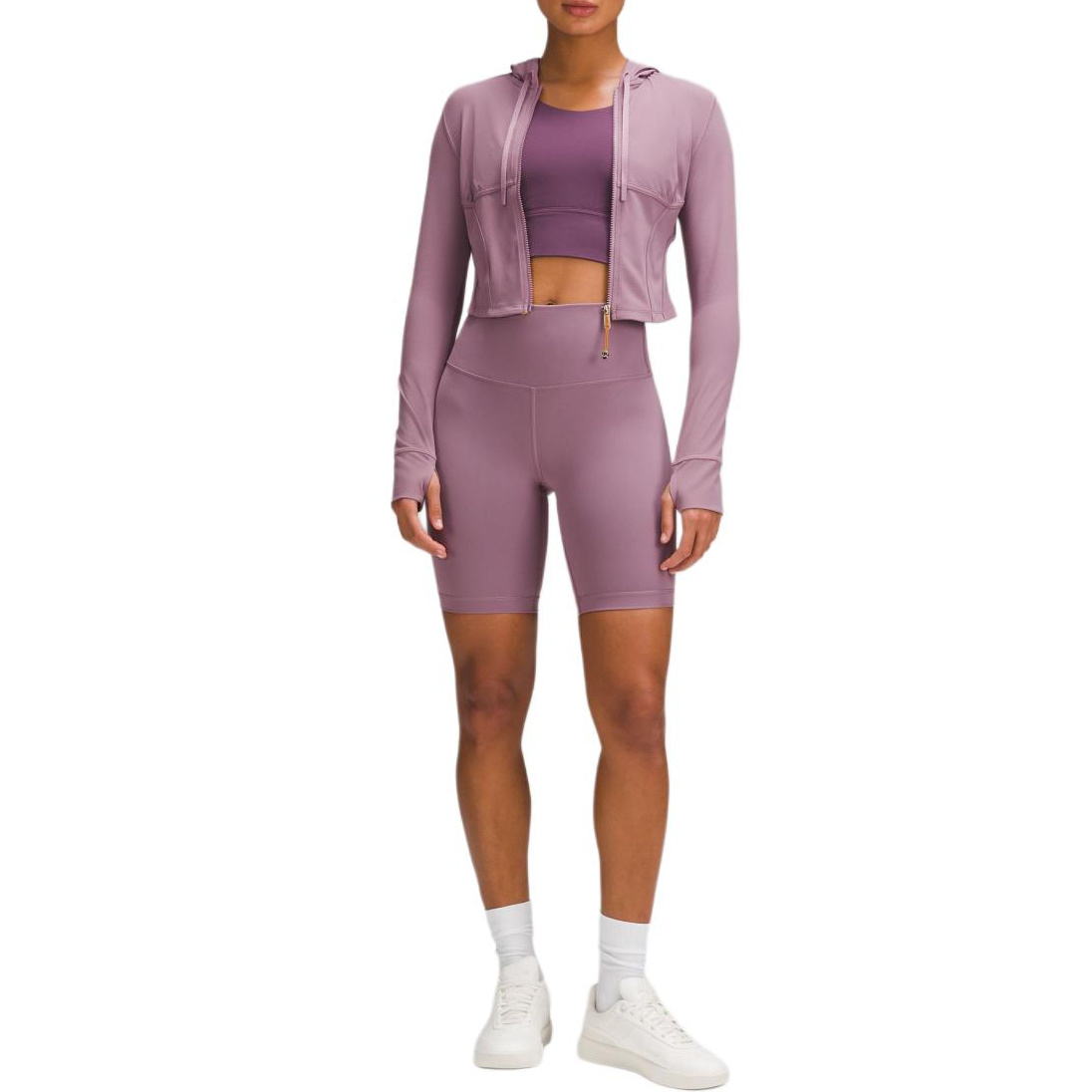 Cheap (W) Lululemon Jaket Hoodie Cropped Seamed Nulu Full-Zip Berpenutup Kepala LW3HOES