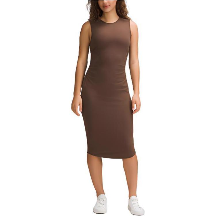 (Women) Lululemon Shirred Nulu Crew Neck Sleeveless Midi Dress for Women LW1ELWS