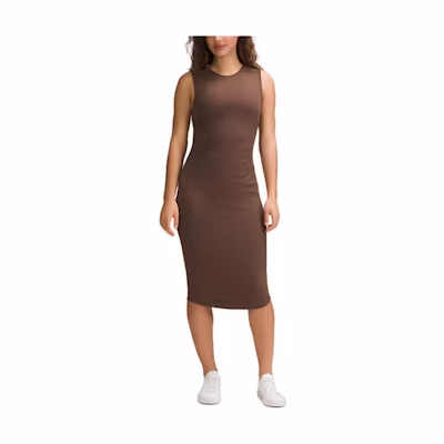 (Women) Lululemon Shirred Nulu Crew Neck Sleeveless Midi Dress for Women LW1ELWS