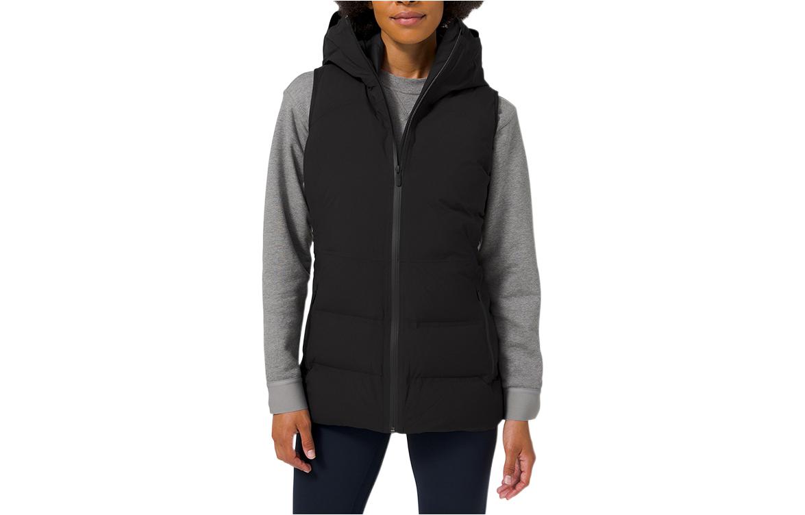 (Women) Lululemon Sleet Street  Black Down Vest with Glyde™ Fabric and Hood. LW4BN7S