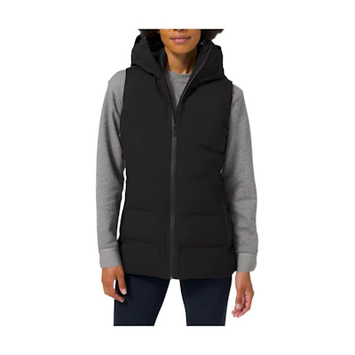 (Women) Lululemon Sleet Street Black Down Vest with Glyde™ Fabric and Hood. LW4BN7S