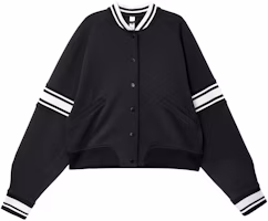 (Women) Lululemon Snap-Front Varsity Jacket Black Striped Cropped Loose Fit LW3HFFS (Women) Lululemon Snap-Front Varsity Jacket Black Striped Cropped Loose Fit LW3HFFS