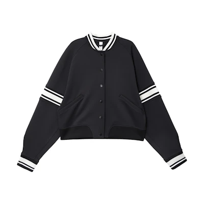 (Women) Lululemon Snap-Front Varsity Jacket Black Striped Cropped Loose Fit LW3HFFS