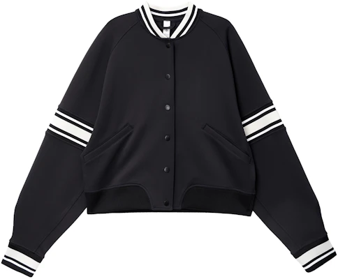 (W) ルルレモン スナップフロント バーシティジャケット ブラック ストライプ クロップド ルーズフィット LW3HFFS Order (W) ルルレモン スナップフロント バーシティジャケット ブラック ストライプ クロップド ルーズフィット LW3HFFS