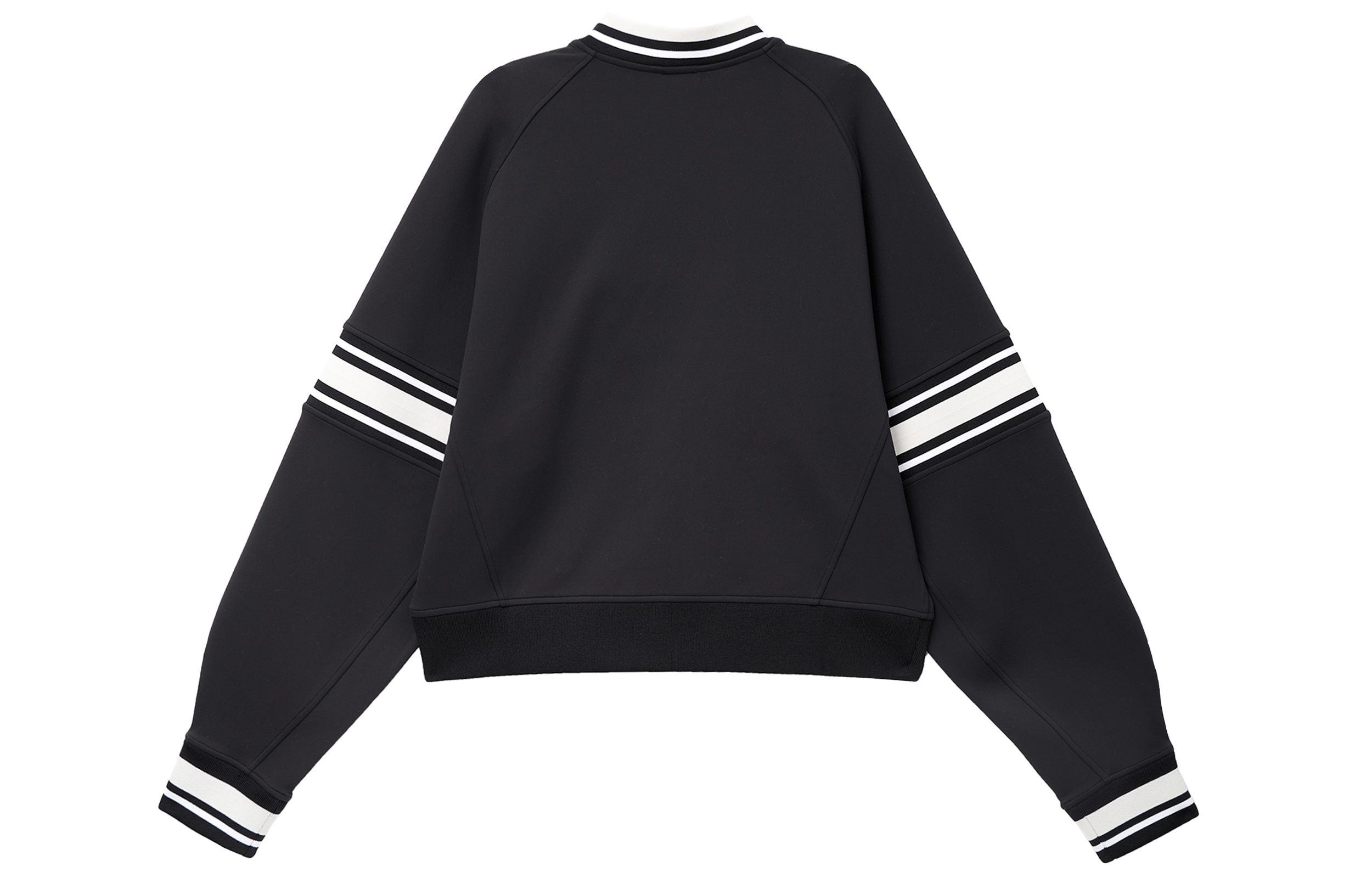 Lookbook (W) Lululemon Jaket Varsity Cropped Hitam Striped Loose Fit Snap-Front LW3HFFS