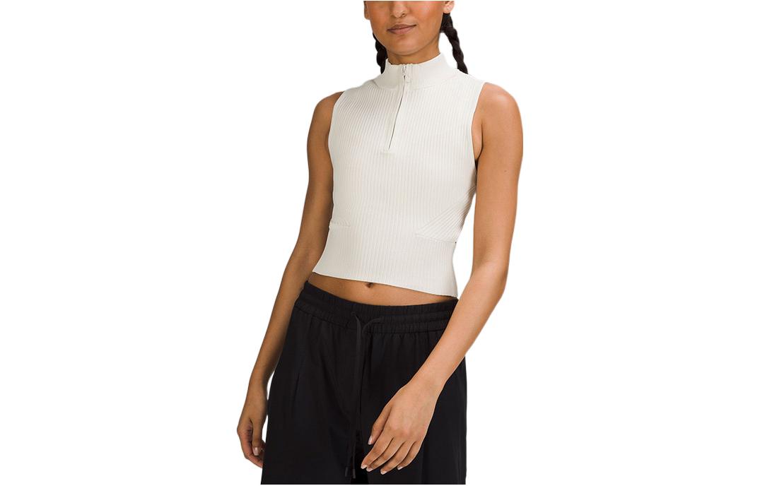 (Women) Lululemon SS23 Open Back High-Neck Half-Zip Solid Knit Tank Top LW3GK7S
